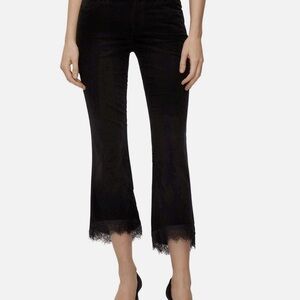 Brand new J Brand black velvet pants with intricate lace on the ankles. 
Size 29